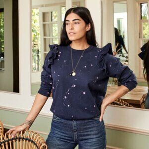 Clare V Ruffle Sweatshirt in Lavender Splash Print (XL)